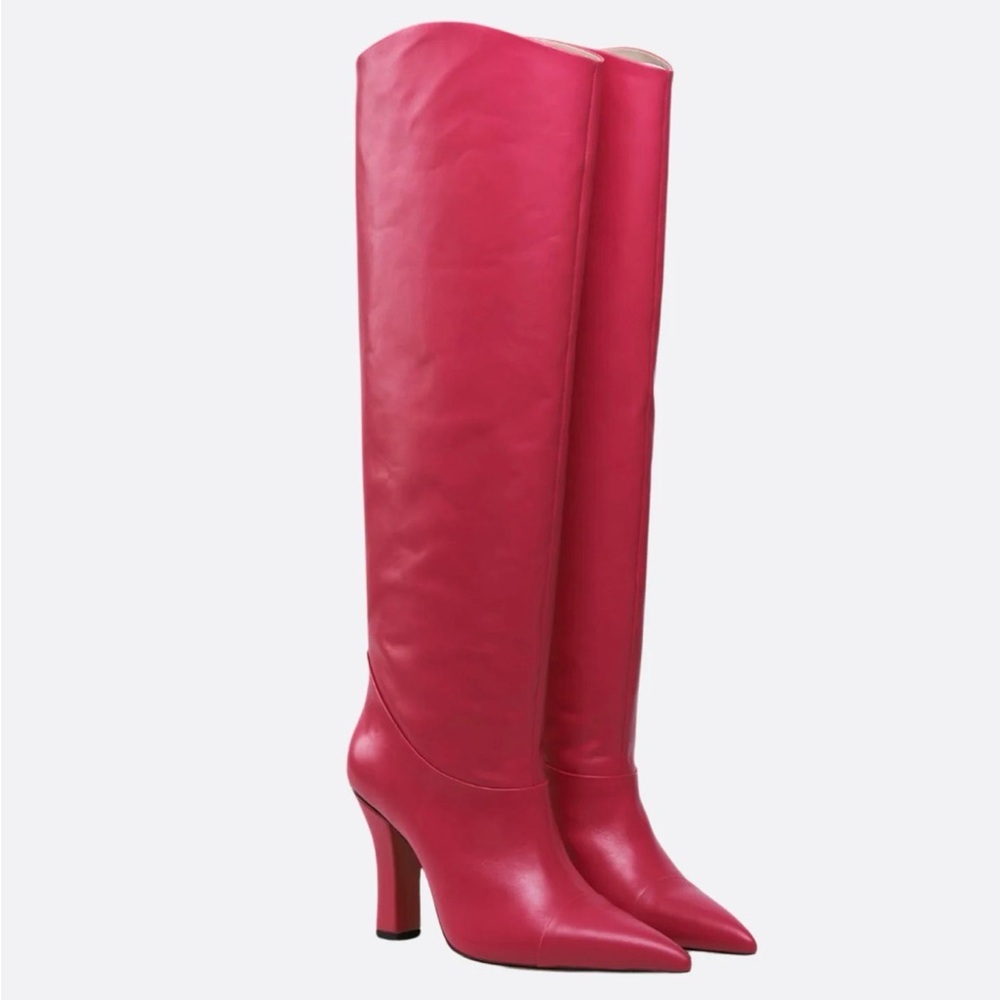 Hanifa Hot Pink Leather Over-the-Knee Pointed-Toe Boots